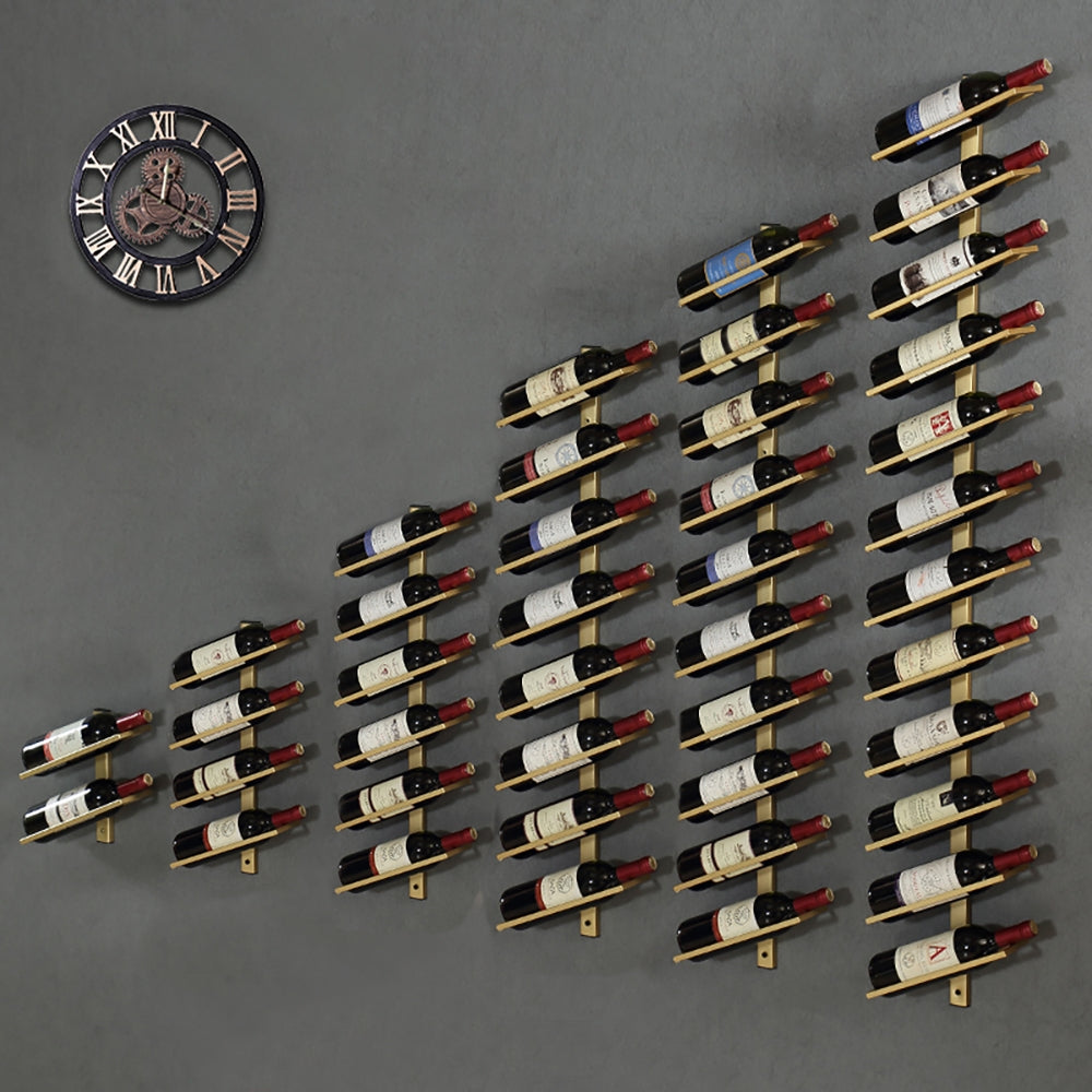 Industrial Gold Wall Mounted Wine Rack Set in Metal