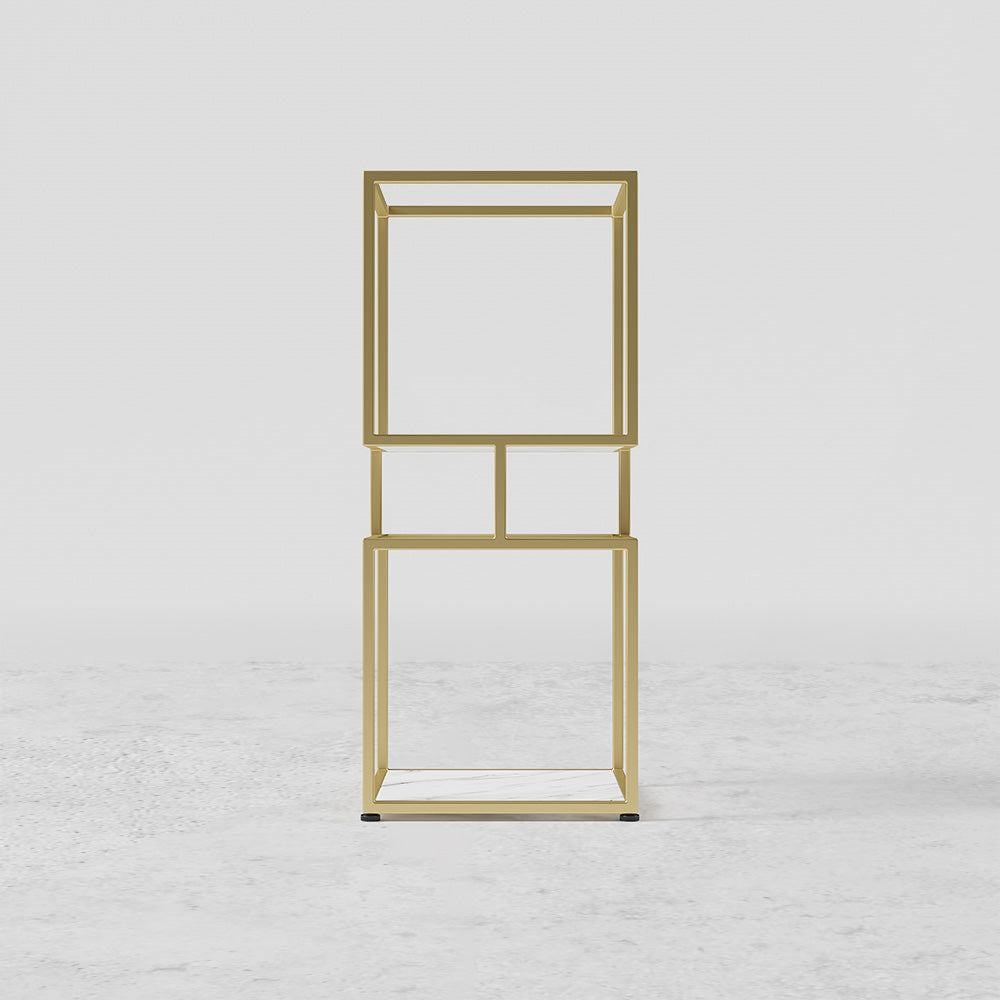 2-Tier Modern Gold Cube Bookcase with Metal Tower Display Shelf