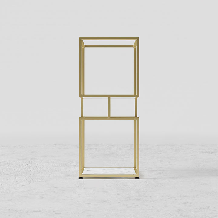 2-Tier Modern Gold Cube Bookcase with Metal Tower Display Shelf