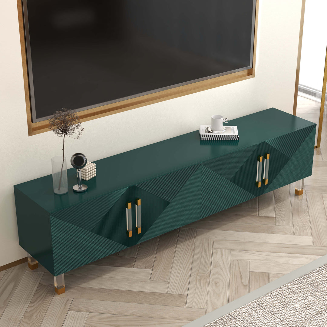 Modern Green 2000mm Wood TV Stand with 4 Doors Acrylic Leg Media Console