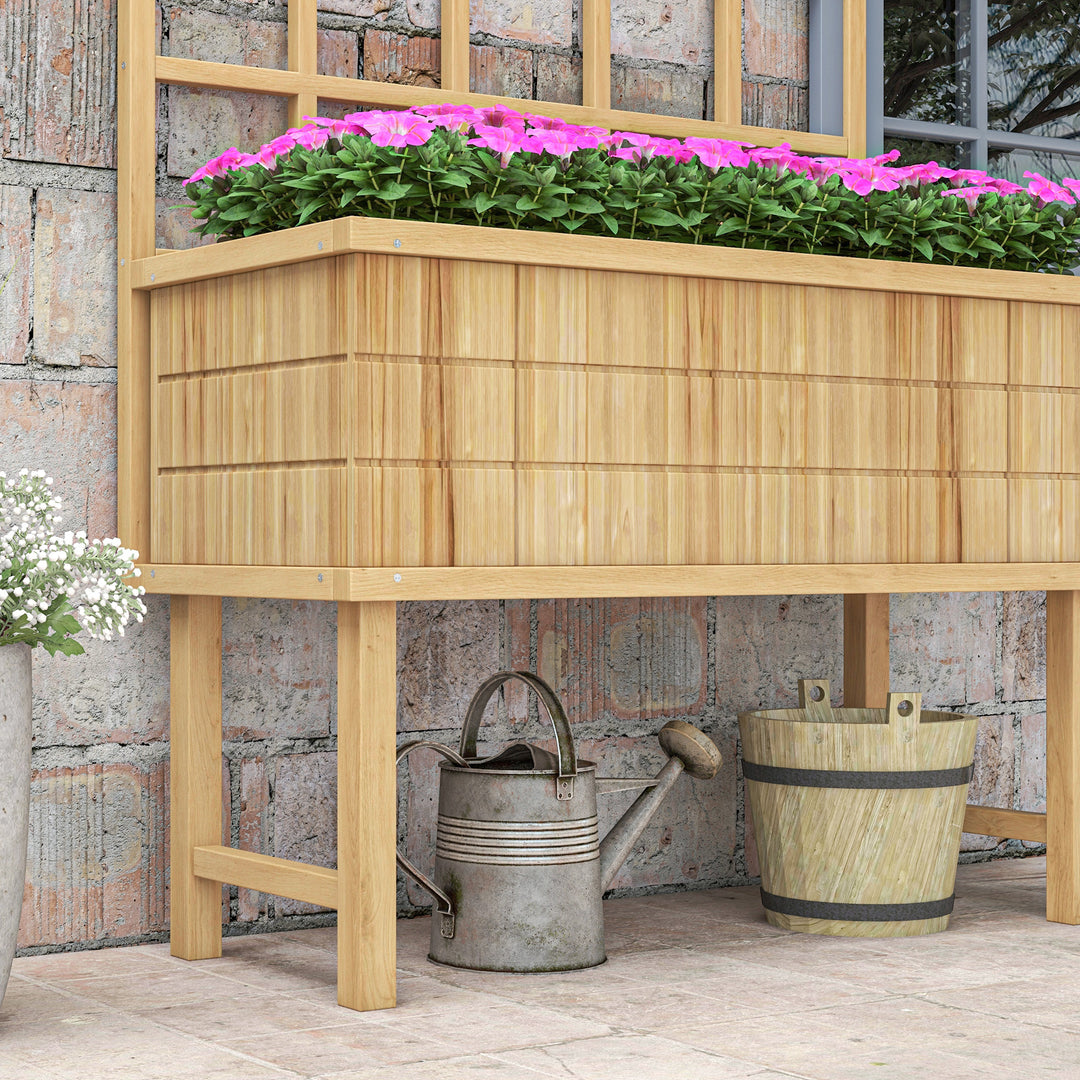 Wooden Raised Planter with Trellis for Vine Climbing Plants