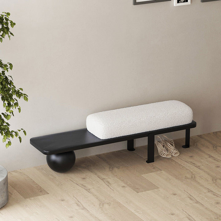 Modern Style Entryway Bench with Abstract Metal Legs Furniture Bench in White & Black (1200mm Wide)