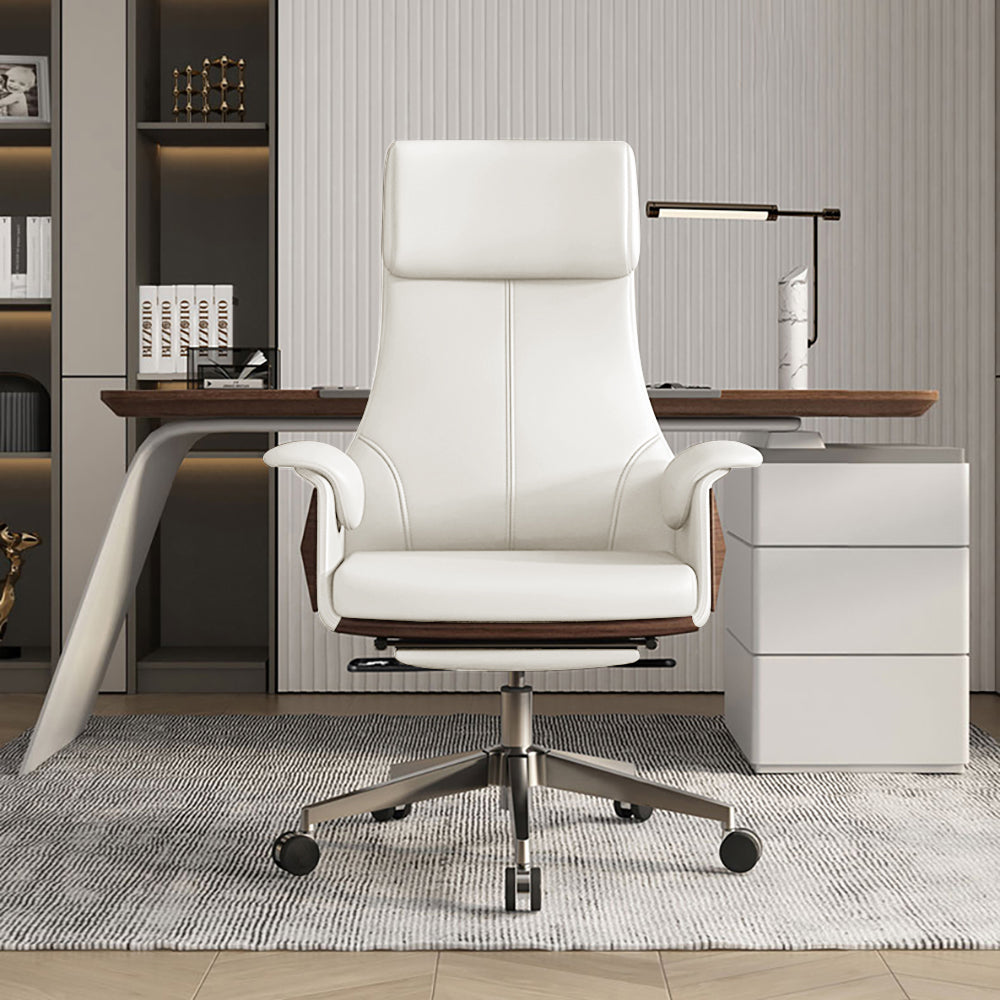 Reclining Leather Office Desk Chair High Back Adjustable Swivel Modern Executive Chair in White