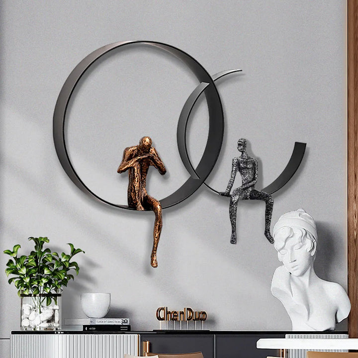 500mm Modern 3D Wall Decor Artistic Figure Metal & Resin Wall Art in Black