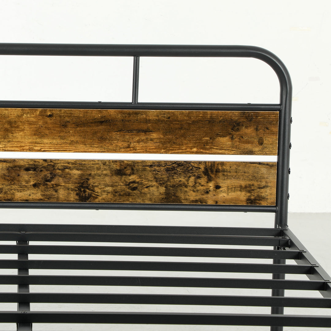 Industrial-Style King Bed Frame - Black/Brown