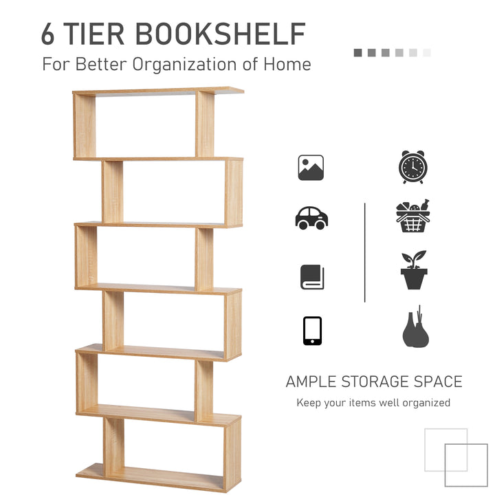 Serpentine Shelf: Oakwood Room Divider with 6 Shelves