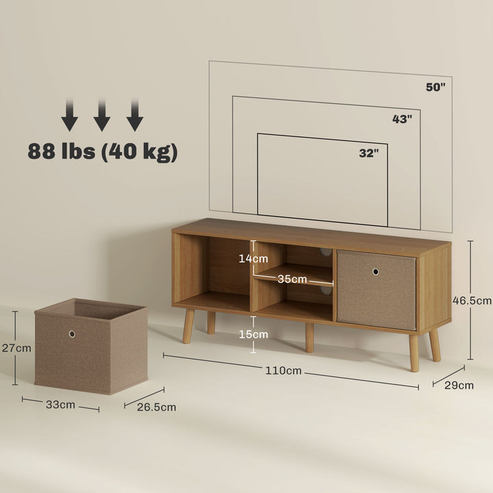 TV Cabinet Stand Unit for TVs up to 50'' with Foldable Drawers