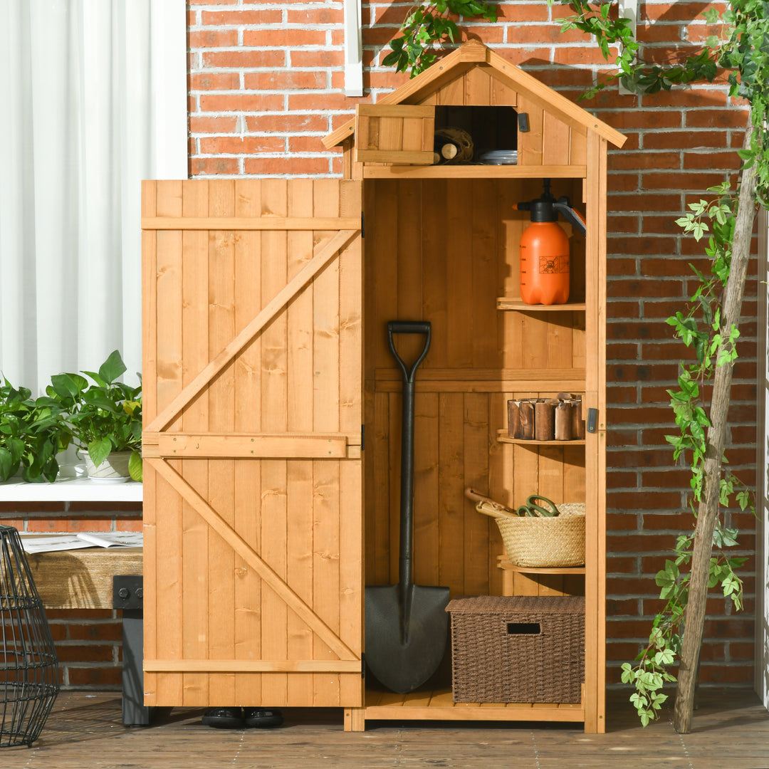 Wooden Garden Storage Shed Vertical Tool Cabinet Organiser w/ Shelves