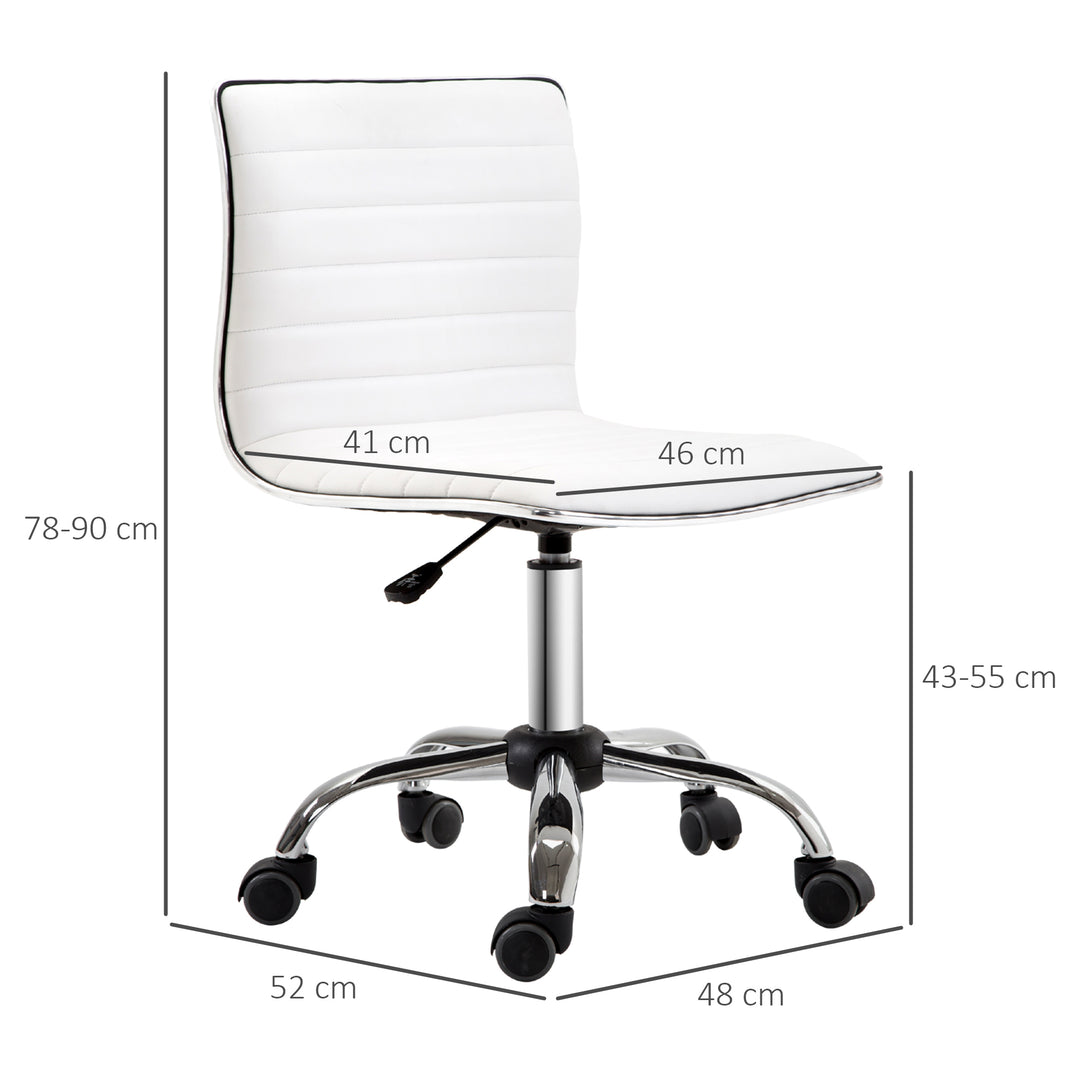 HOMCOM Adjustable Swivel Office Chair, Armless, PU Leather, Chrome Base, White