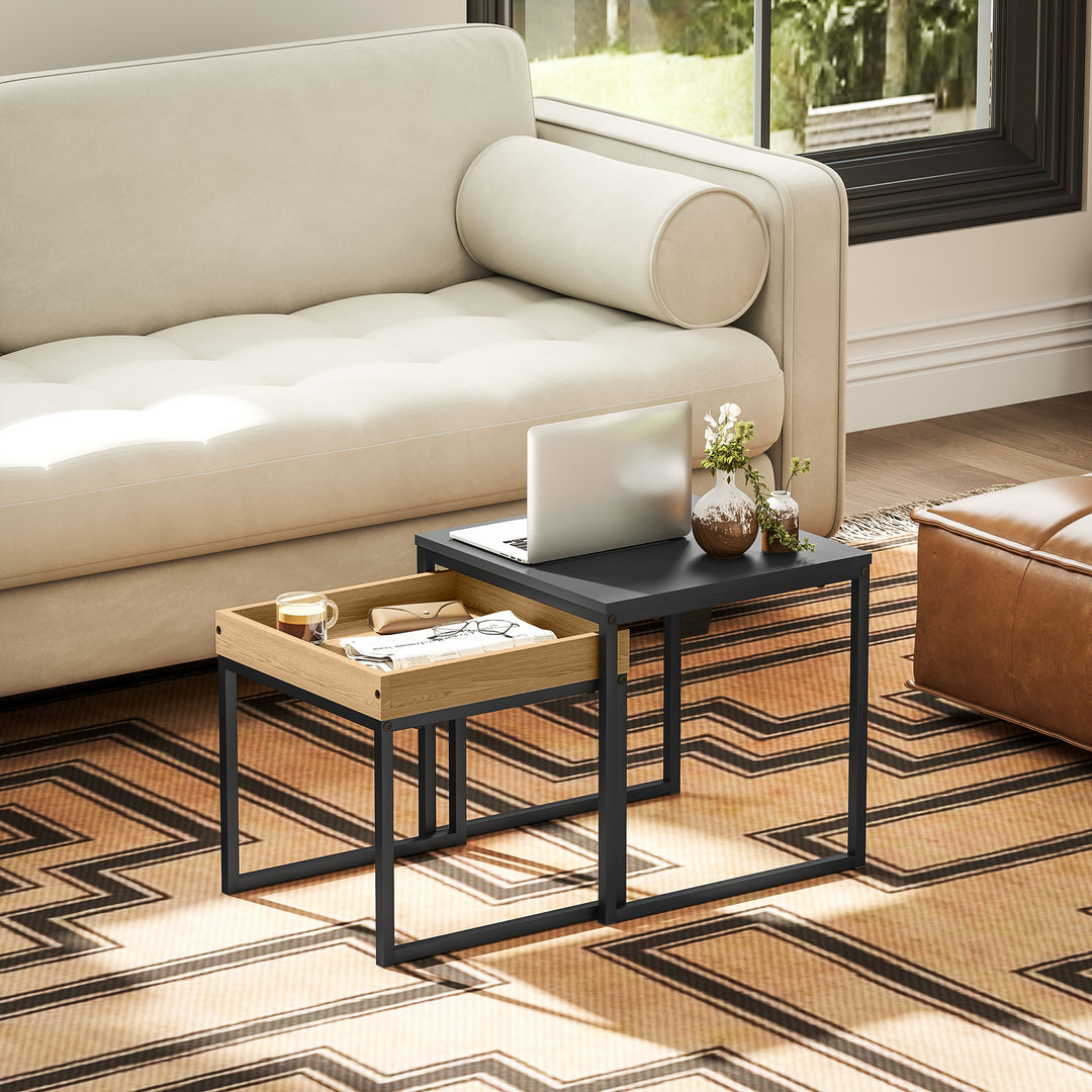 Set of Two Boxy Nesting Tables - Black/Wood-Effect