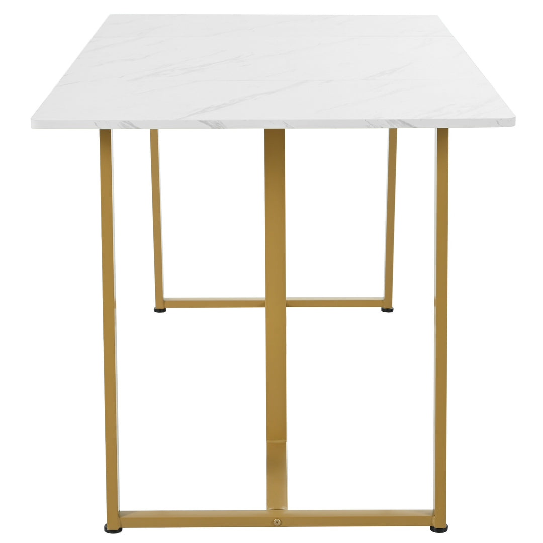 Modern Rectangular Extendable Dining Table with Marble Pattern & Metal Legs