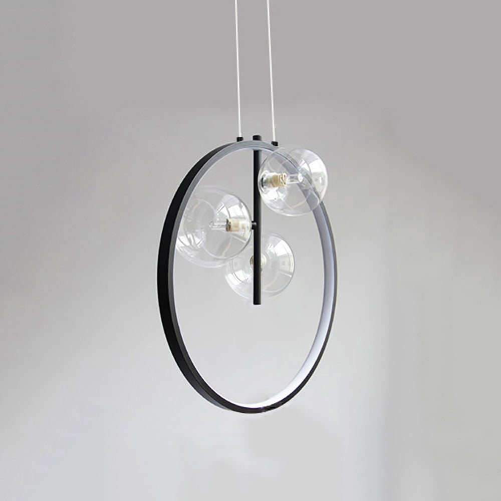 Black Pendant Light Minimalist Glass Globe LED 3-Light for Dining Room