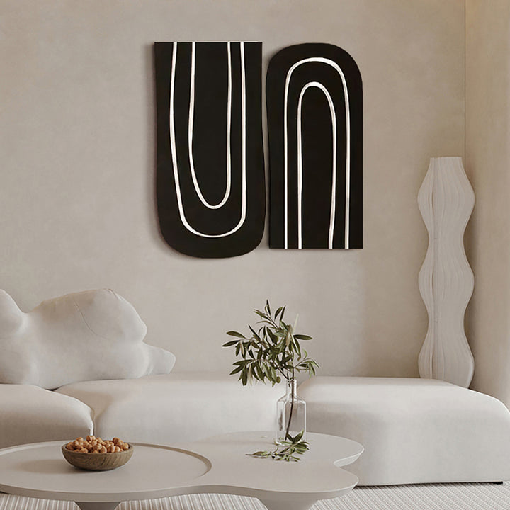 2 Pieces Minimalist Abstract Geometric Wall Decor Art Set Living Room in Black & White