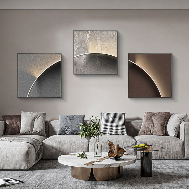 3 Pieces Modern Abstract Wall Decor Set Square Canvas Painting with Frame Living Room 1200mmW*400mmH*25mmD