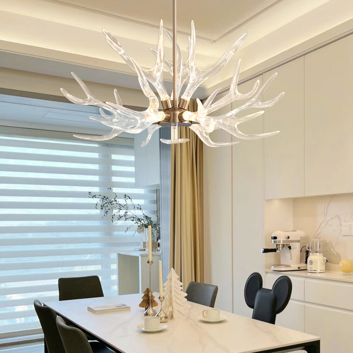 9-Light Resin Deer Horn Antler Ceiling Chandelier Lighting in Gold