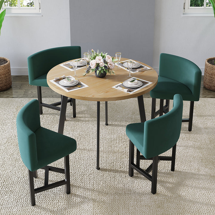 40" Round Wooden Nesting Dining Table Set for 4 Green Upholstered Chairs