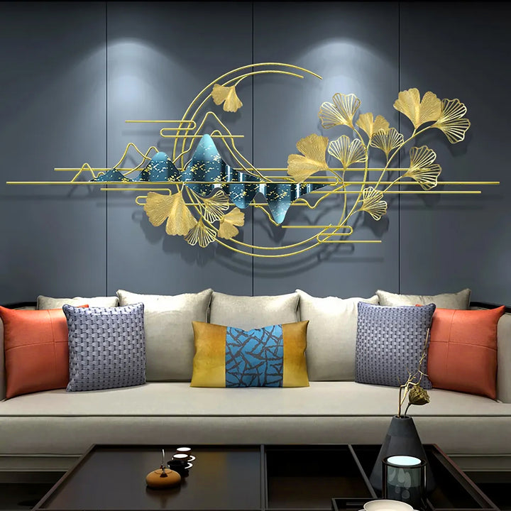 1500mm x 600mm Modern Metal Ginkgo Leaves Wall Decor Art for Living Room