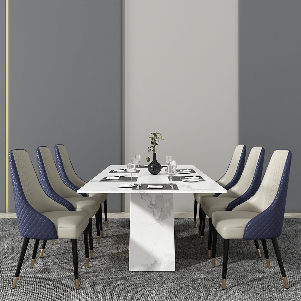 Diamic Modern 4-Piece Blue Upholstered Dining Chair Faux Leather High Back Chair