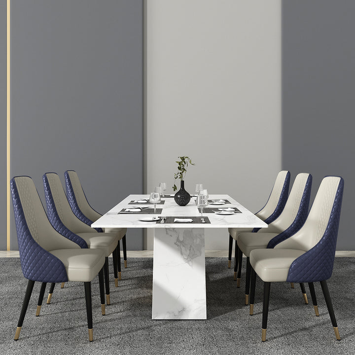 Diamic Modern 4-Piece Blue Upholstered Dining Chair Faux Leather High Back Chair