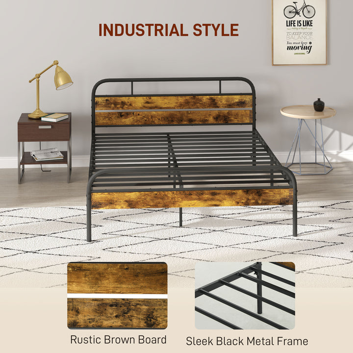 Industrial-Style King Bed Frame - Black/Brown