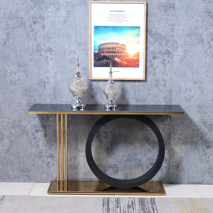 1400mm Post Modern Black Geometry Console Table Sintered Stone Top Stainless Steel Frame