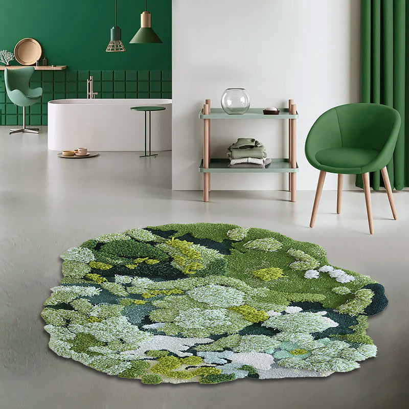 800mm Green Moss Rug 3D Tufted Wool Handmade Colorful Forest Carpet Bedside Living Room