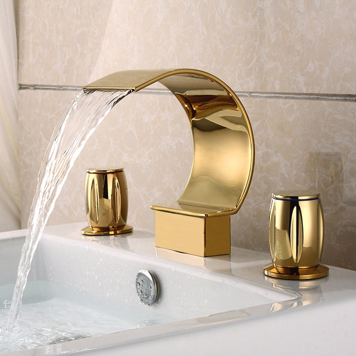 Mooni Modern Waterfall 3-Hole 2-Handle Bathroom Basin Tap in Gold Solid Brass