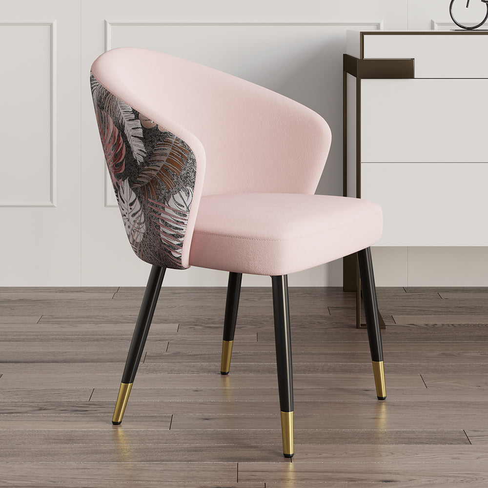 Set of 4 Modern Velvet Dining Chairs Upholstered Pink Dining Room Chairs with Arm