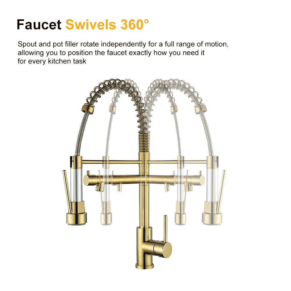 Brewst Luxury Pull Out Sprayer Double Spout Kitchen Mixer Tap Monobloc Solid Brass