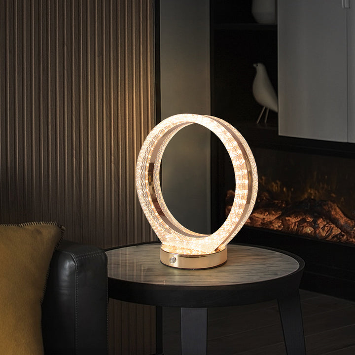 Circle Crystal Table Lamp Cordless Desk Lamp in Rose Gold with Built-in LED Dimmable