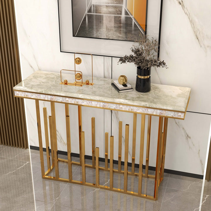 1500mm Modern Marble Console Table Narrow Hallway Table with Gold Stainless Steel Base