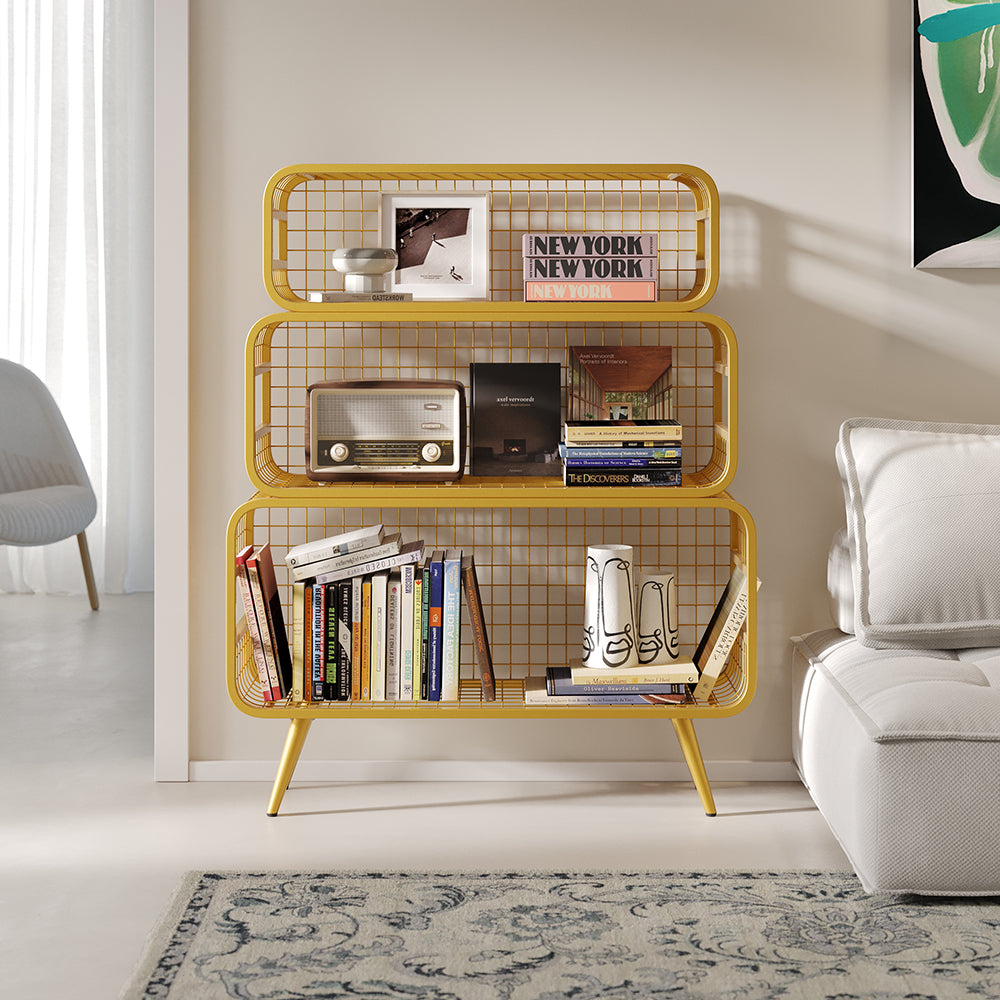 3 Tier Modern Gold Mesh Standing Etagere Bookshelf