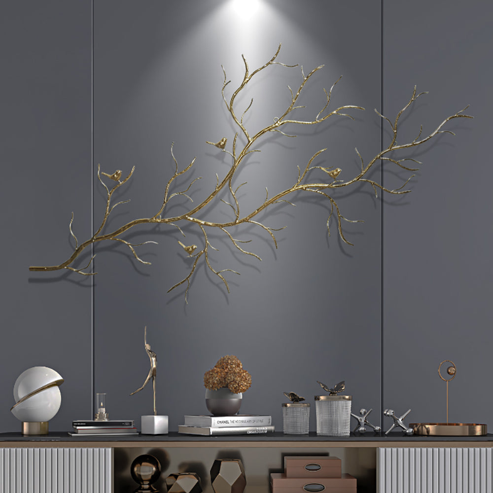 Luxury Creative Metal Branch & Birds Wall Decor Home Art in Gold in Living Room