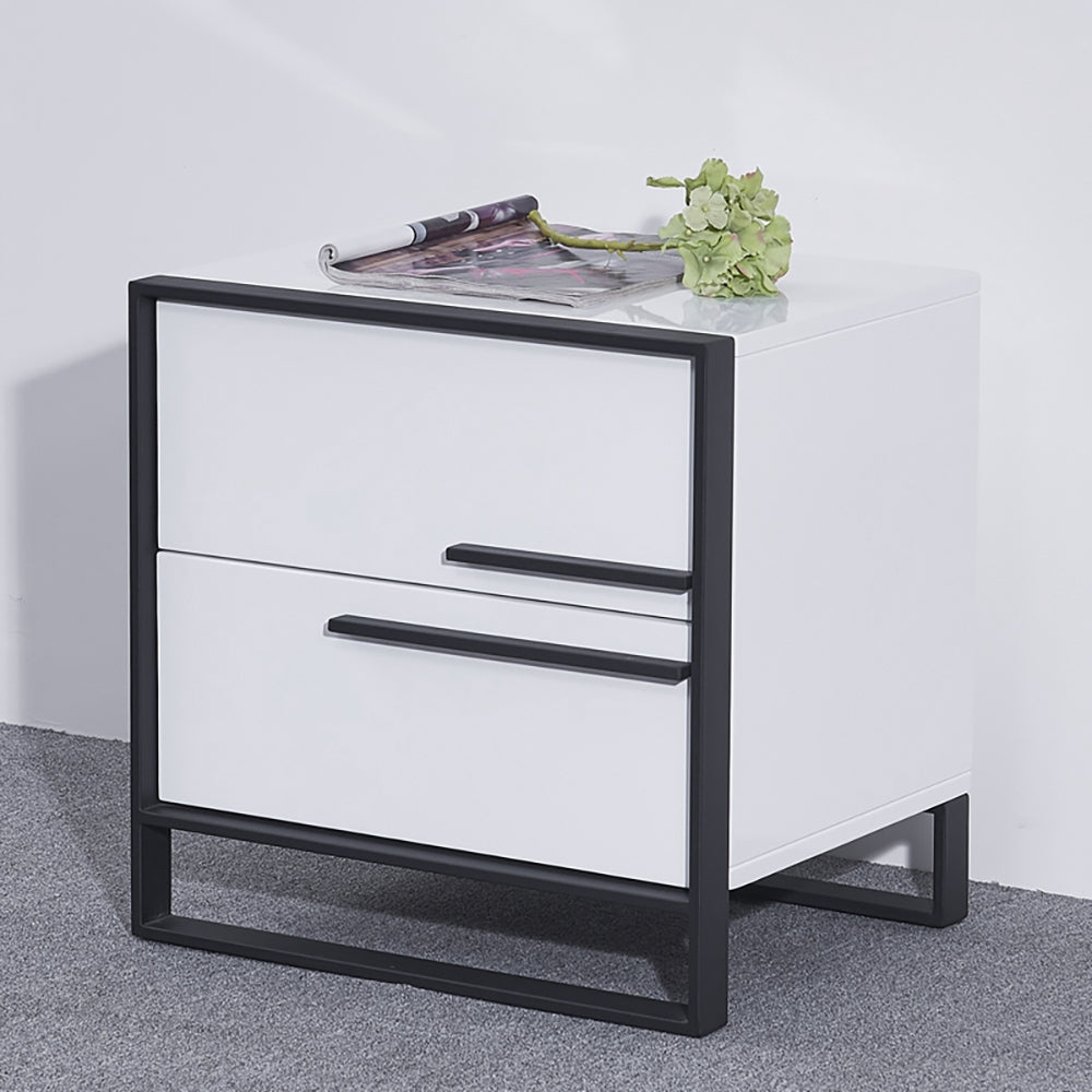 Cylina Modern Minimalist Black & White Square Nightstand with 2 Drawers