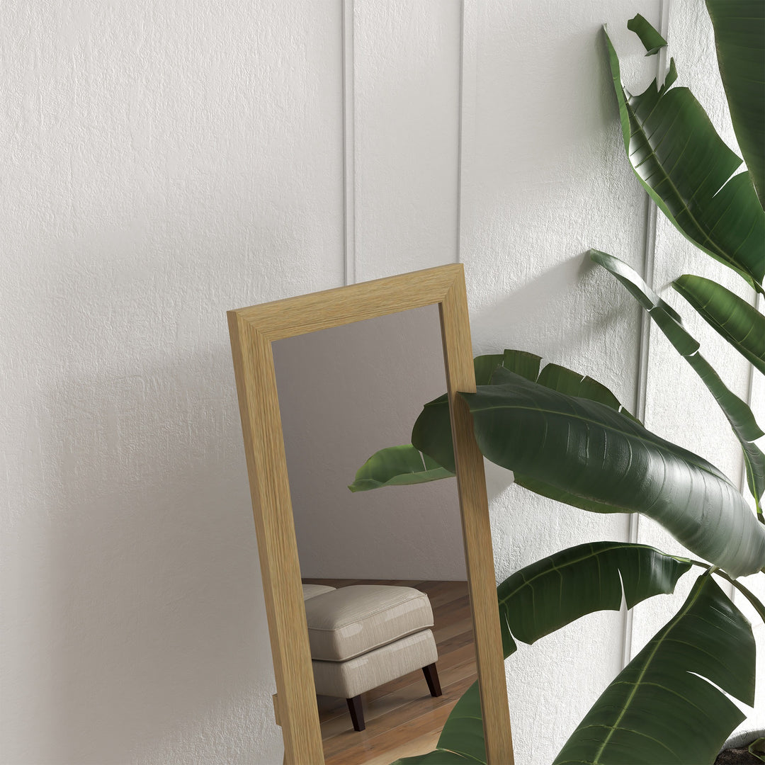 Full Length Wall Mirror w/ Anti-Slip Pads & Wood-Effect Frame for Bedroom