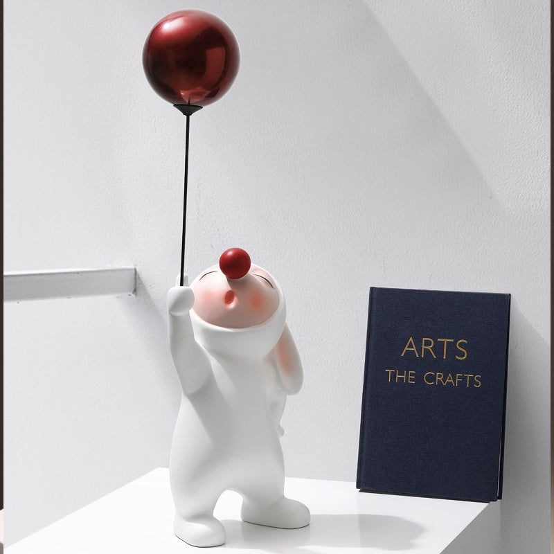 Modern Resin Rabbit Balloon Decorative Object White & Red Home Desk Figurine Decor Art