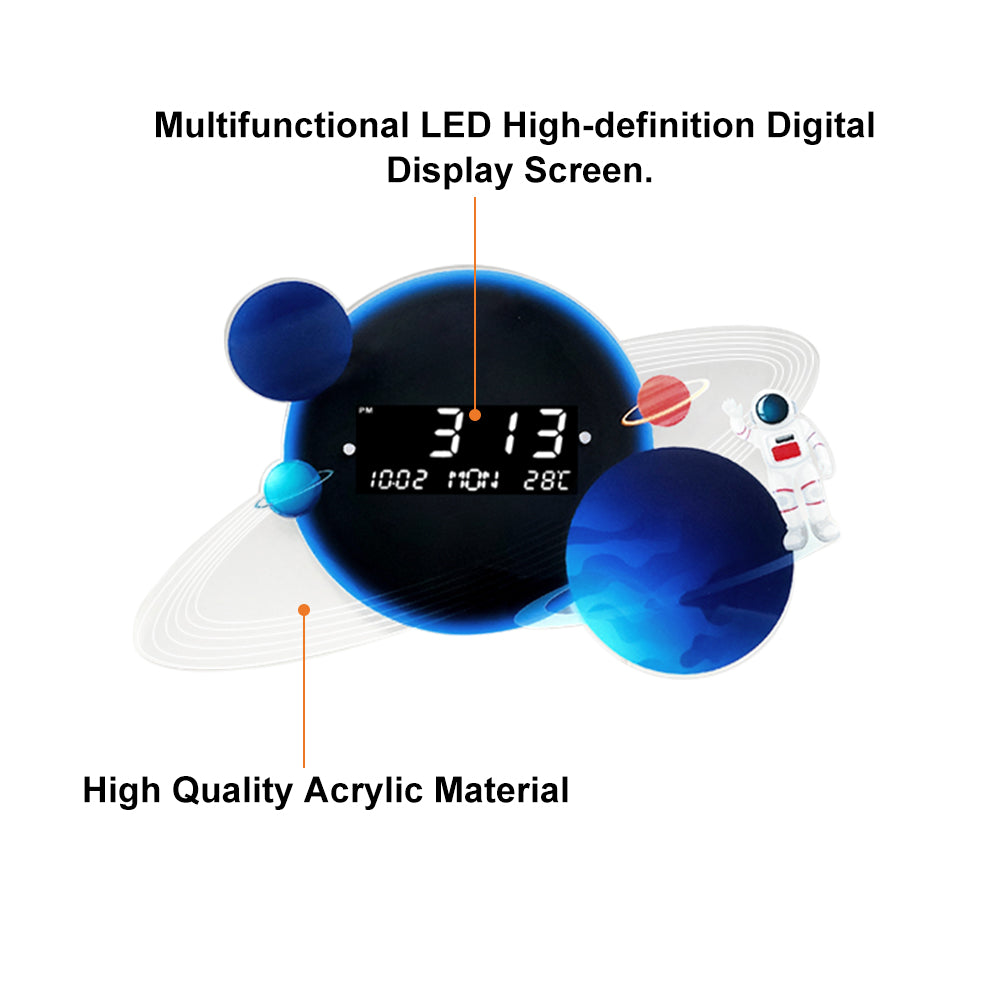 600mm LED Digital Display Modern Acrylic Blue Space Astronaut Wall Clock Decor Art