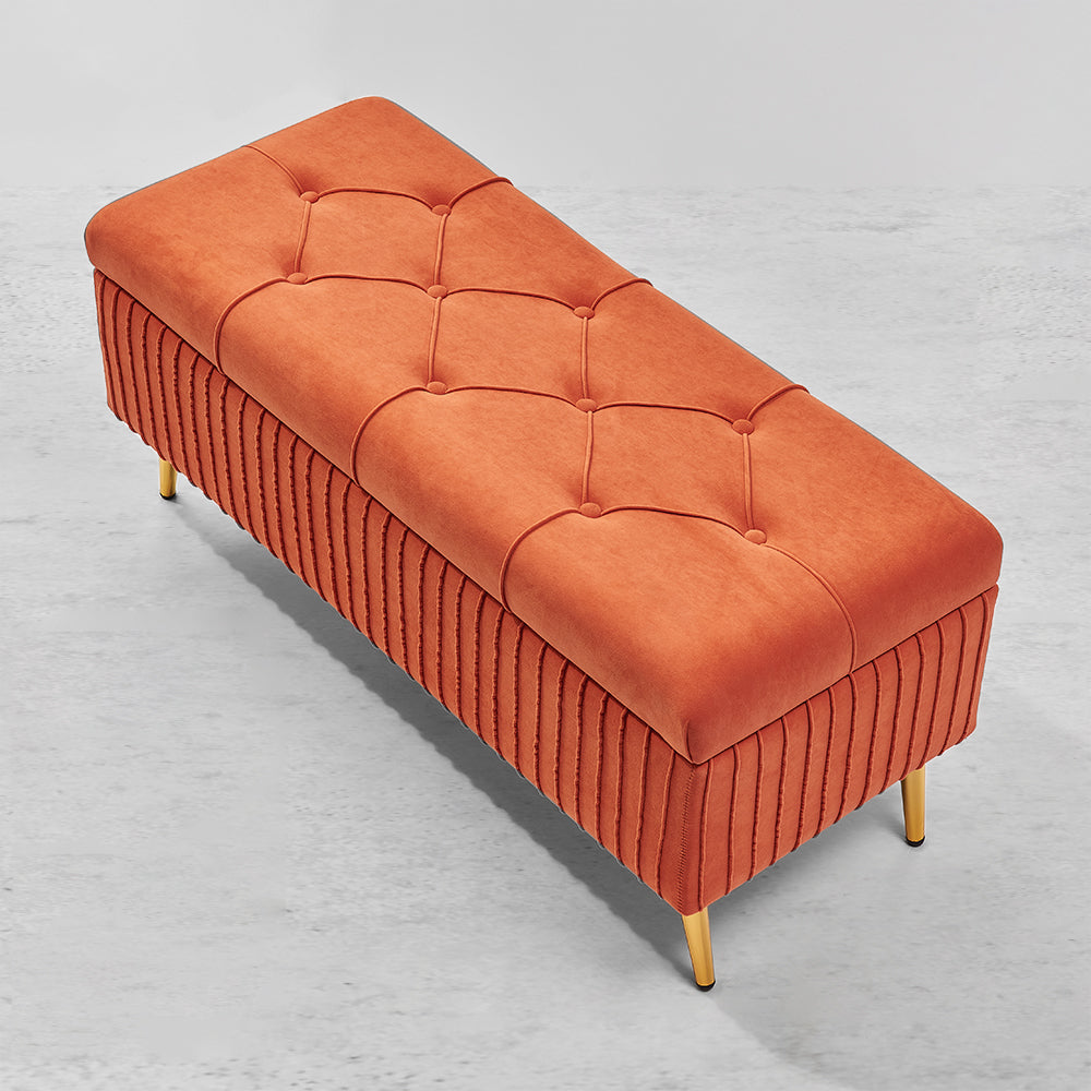 Modern Velvet Storage Bench Flip Top in Orange