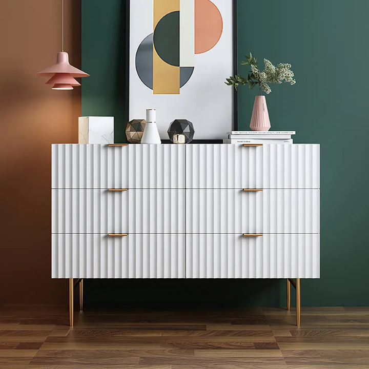 Tikky Minimalist Slatted White Bedroom Dresser with 6 Drawers