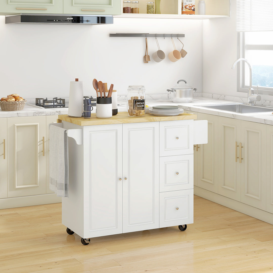 Drop-Leaf Kitchen Island on Wheels Utility Storage Cart with Drawers & Cabinet for Kitchen