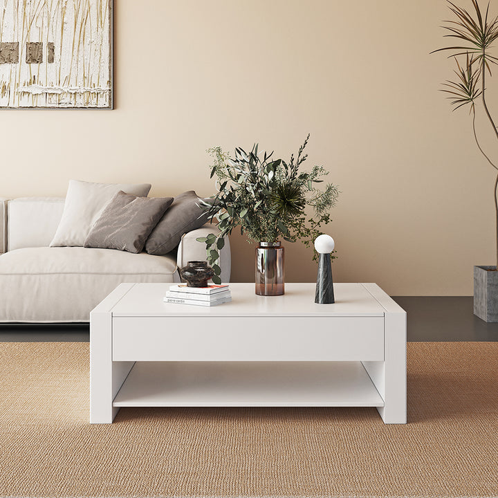 1580mm Modern White Extendable Gaming Coffee Table Fluted with Open Storage