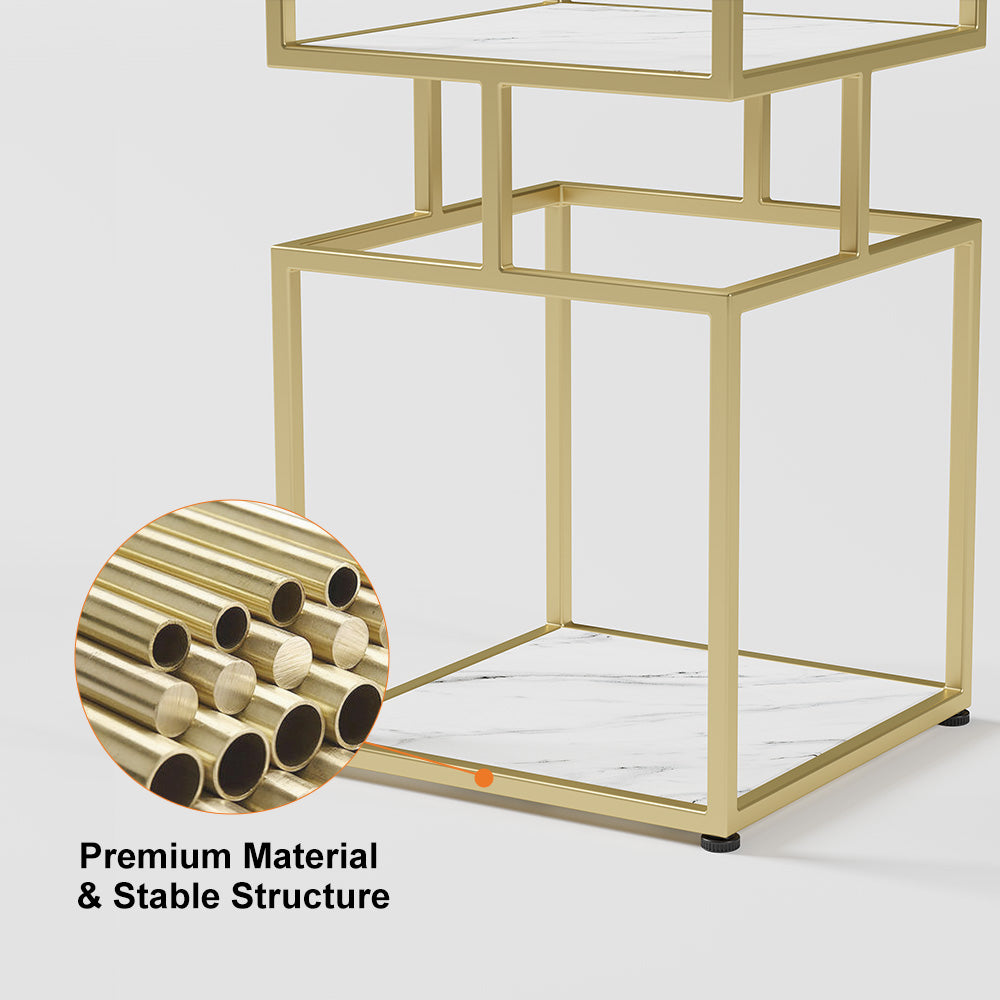 4-Tier Modern Simple Gold Cube Bookcase with Metal Tower Display Tall Wooden Bookshelf