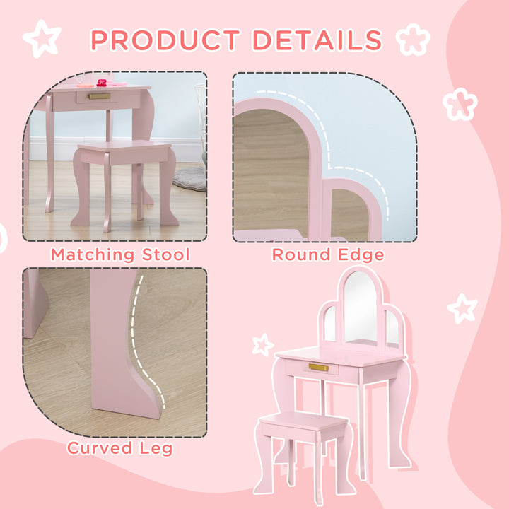 Kids Dressing Table with Mirror and Stool