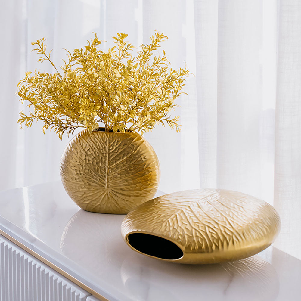 Bronze Gold Luxury Artificial Plants in Vase Creative Ceramic Vase Artificial Plants Set