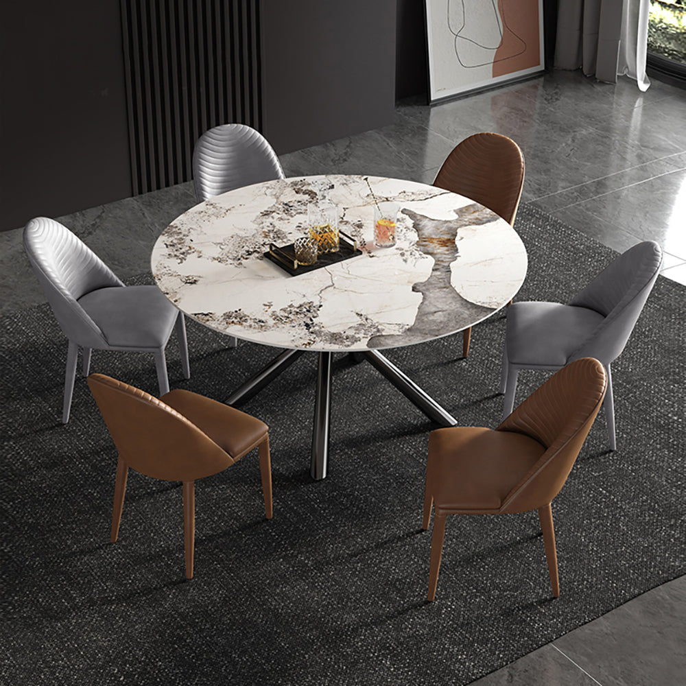 53" Modern Round Dining Table Faux Marble Tabletop for 6 Person