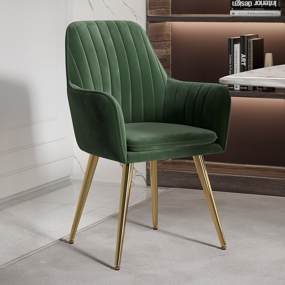 Modern Dining Chair Green Velvet Upholstered Dining Chairs With Arms (Set of 2)