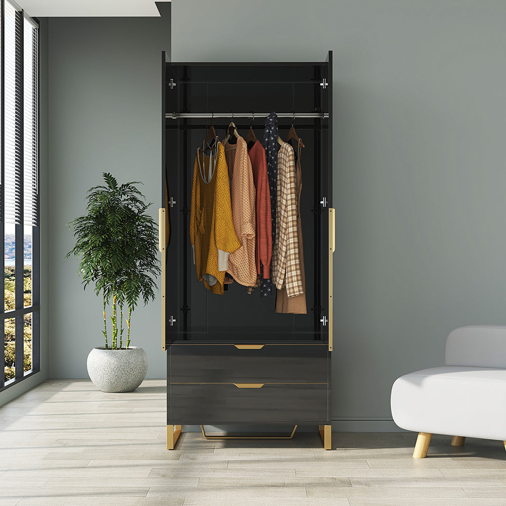 Aro Modern Black Tall Wardrobe with Storage Bedroom Clothing Armoire