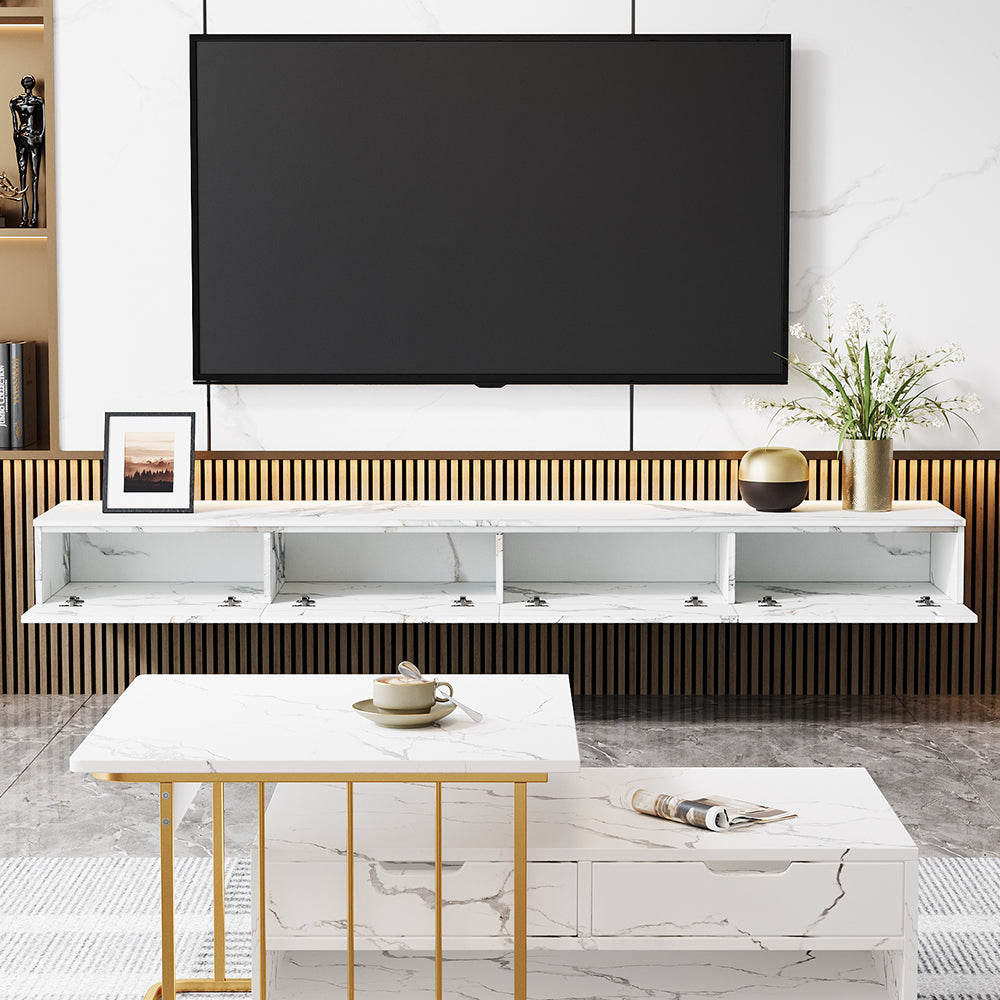 Floating TV Stand Marble Veneer Wall-Mount Media Console Storage for TVs up to 2159mm