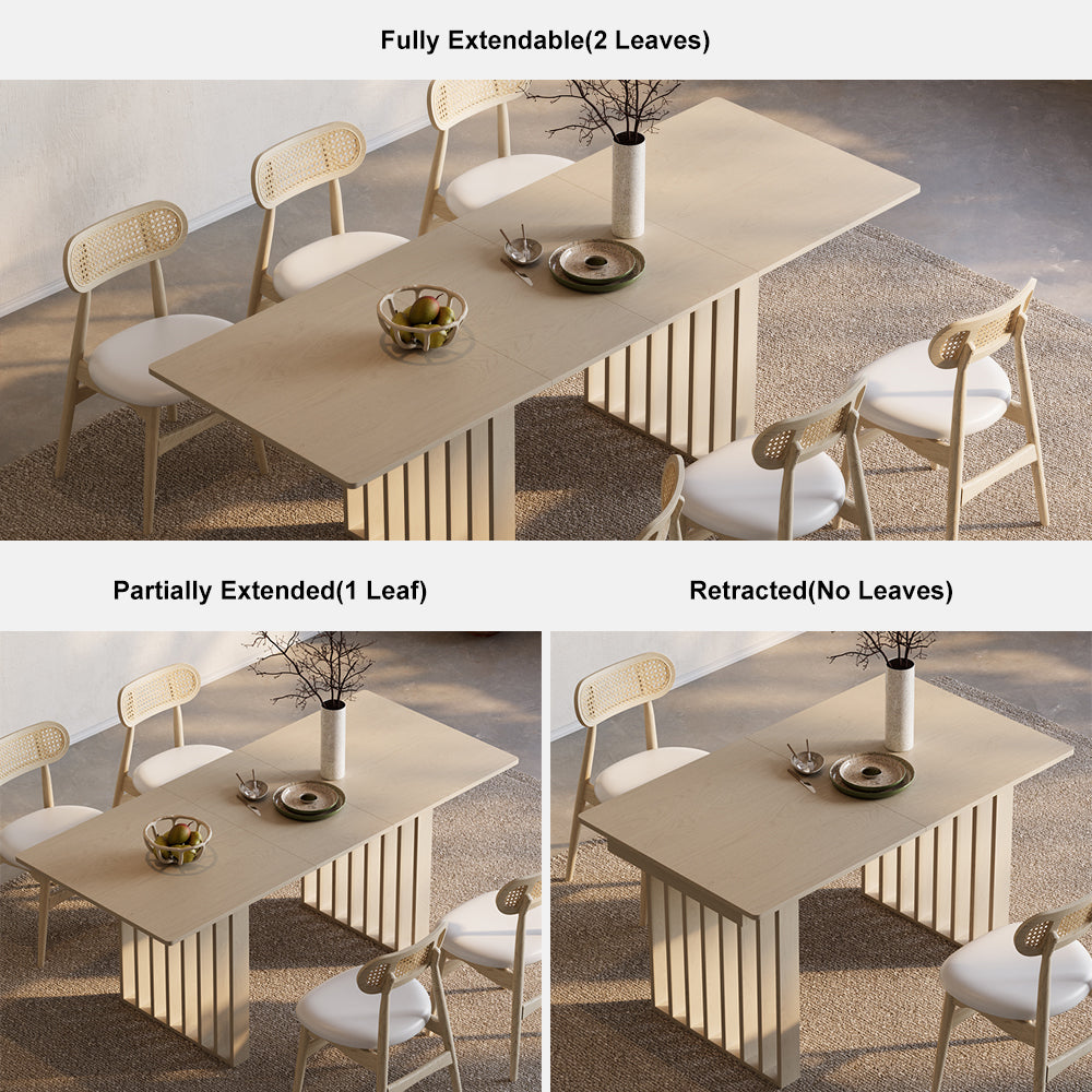 55"-87" Rectangle Extendable Dining Table for 8 Person Japandi Whitewash Dining Room Table