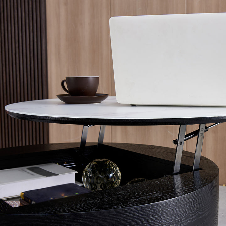 Round Lift-Top Coffee Table with Storage White & Black without Stools